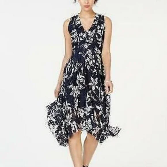 Taylor Womens Printed Lace Handkerchief-Hem Dress, Size 6